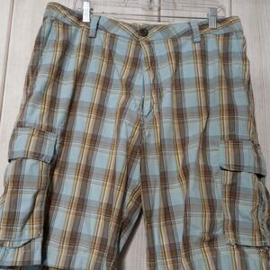 Dockers Shorts Men's‎ 36 Blue Tan Plaid Cargo Pockets